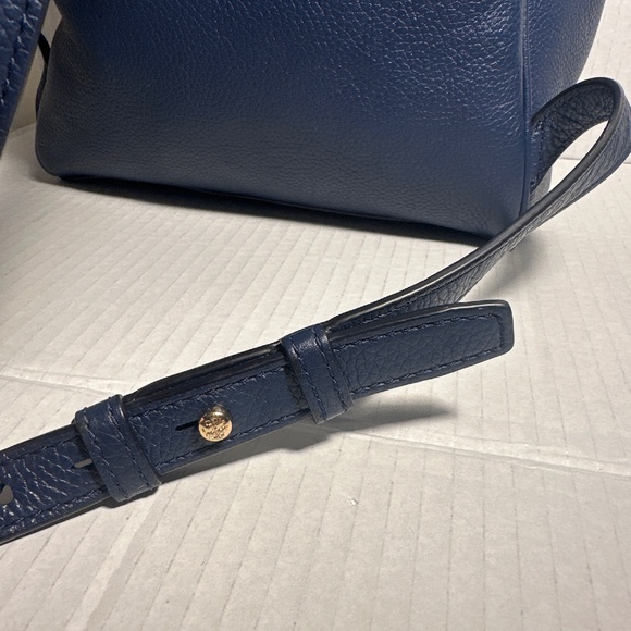 Tory Burch *RARE* Carter Flap Pebbled Navy Blue Leather Backpack
